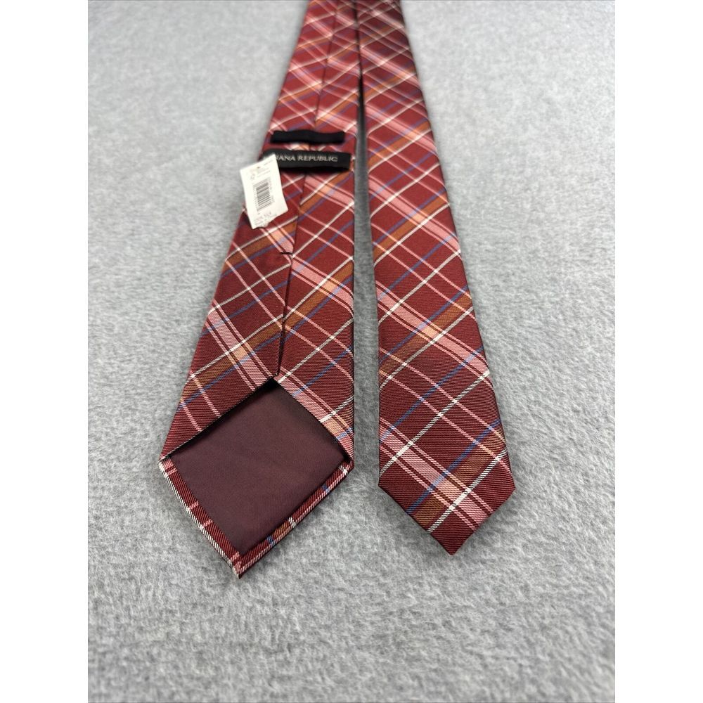 Banana Republic Neck Tie 100% Silk Red‎ Geometric Plaid Striped 58", 3" NWT
